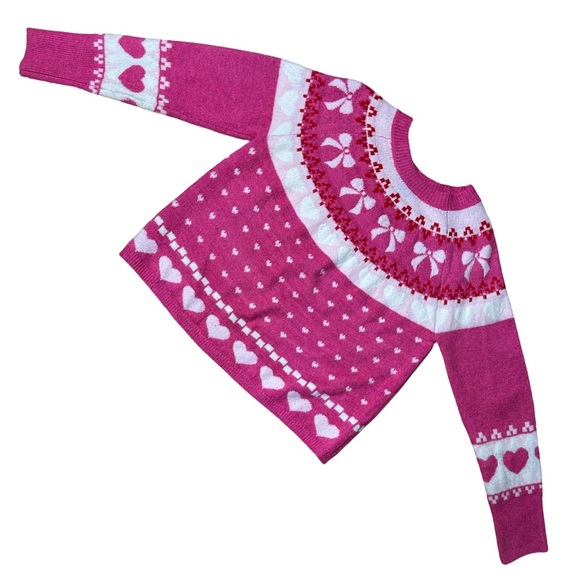 CeCe Heart Sweater Medium White Pink Red Bow - Picture 2 of 7